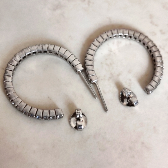 Dazzling Sterling Silver Hoops Pave CZ - Picture 10 of 16